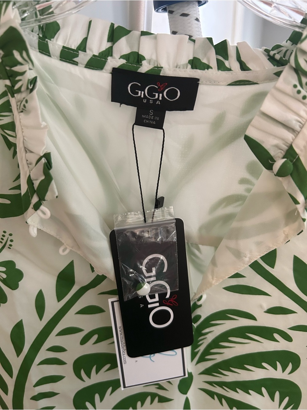 GiGiO Collection Cream dress with Green Botanical Motif - Picture 3 of 10